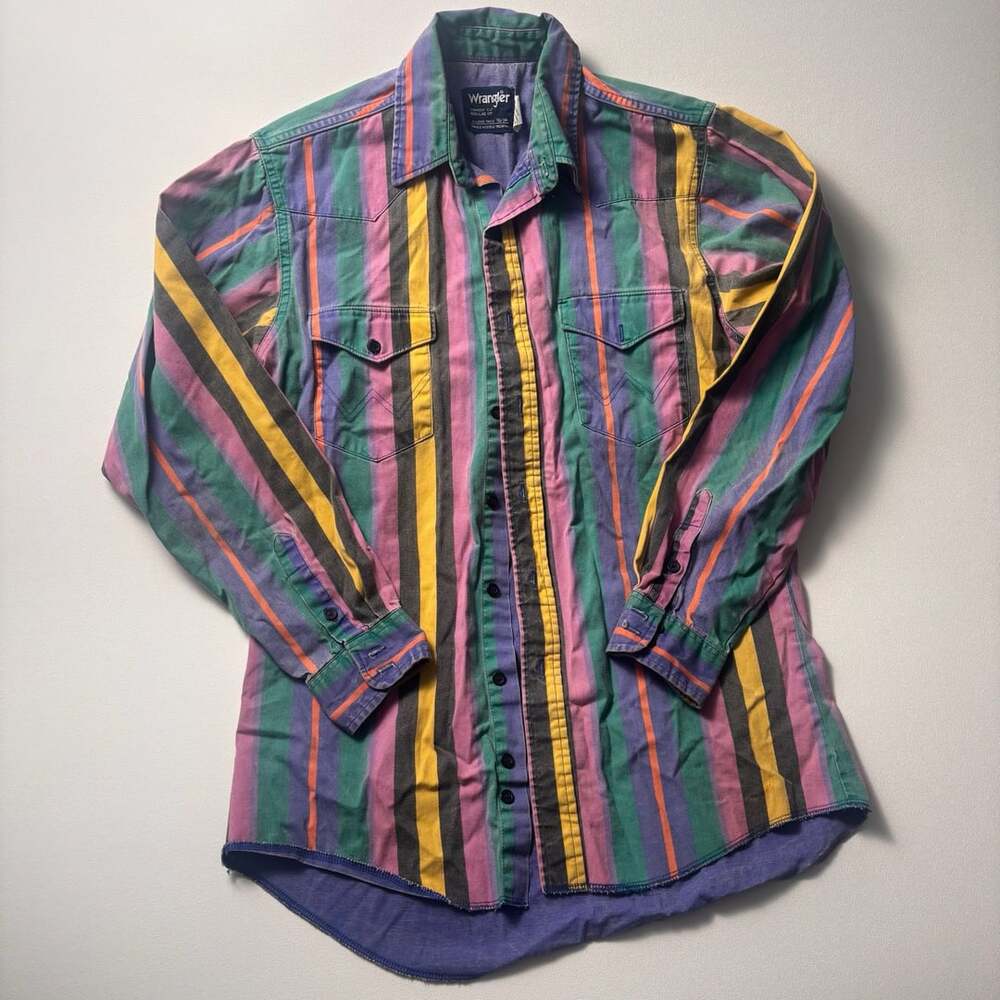 Vtg Wrangler Brushpopper Shirt Mens Large 16 35 Striped Western Rodeo Cowboy
